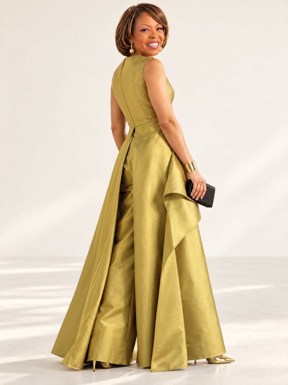Golden Olive Layered Wide-Leg Formal Jumpsuit Size Large - Picture 11 of 11